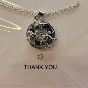 Two Sea Turtles Silver Tone Necklace